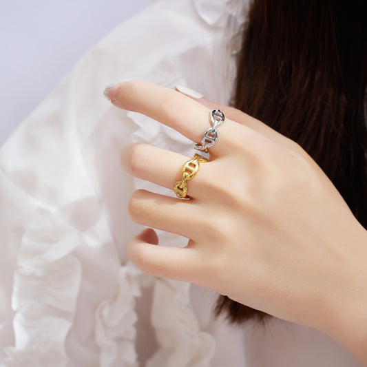 Unisex Titanium Steel Ring Geometric Pig Nose Design