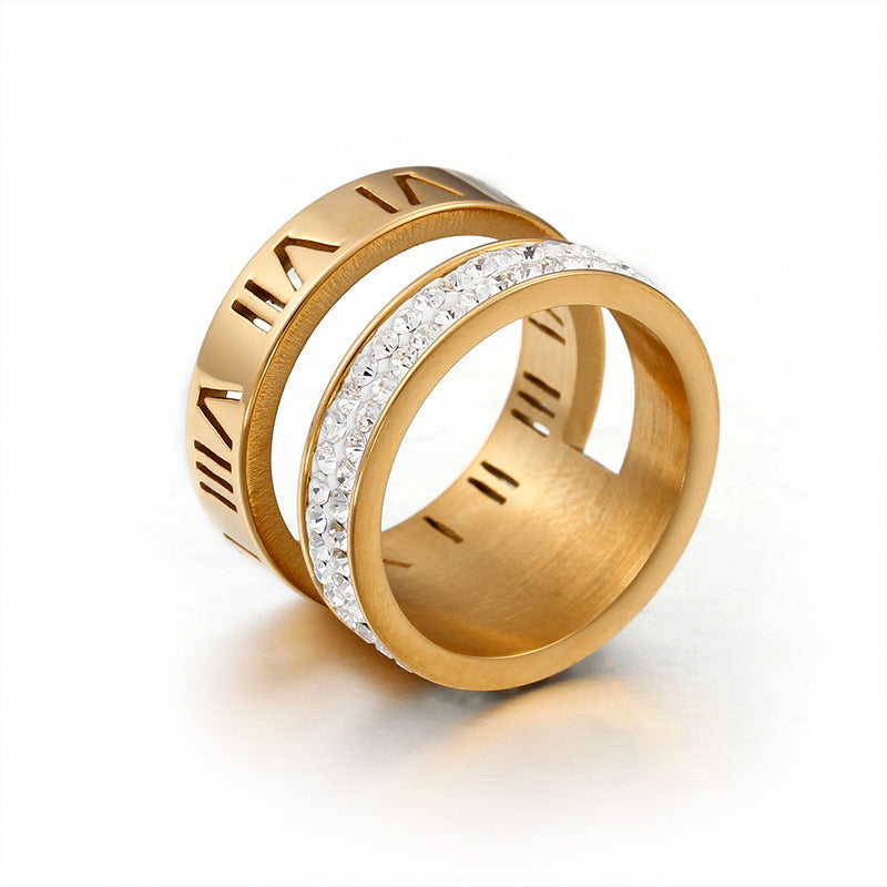 Unisex Roman Numeral Ring Design In Titanium Steel Band Electroplated Trendy Gift For Men And Women Fashion Jewelry