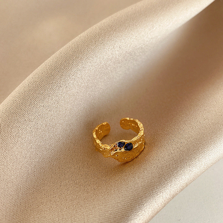 Irregular Metal Ring for Women French Retro Style Zircon Gold Plated 24k Shine Elegant Everyday Accessory Gift