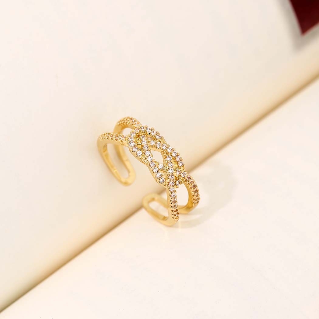 Womens Adjustable Zircon Ring in Gold Copper Mosaic Design Elegant Anniversary Jewelry for Her for Women Gift