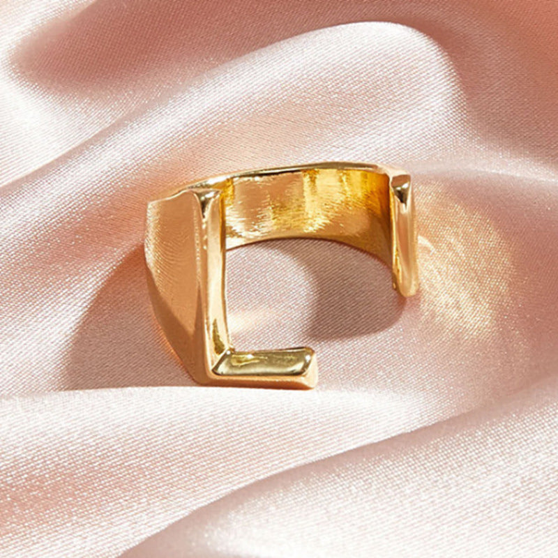 Gold Alloy Letter Ring For Women Initial Alphabet Ring Electroplated Simple Fashion Jewelry Gift For Daily Wear Style