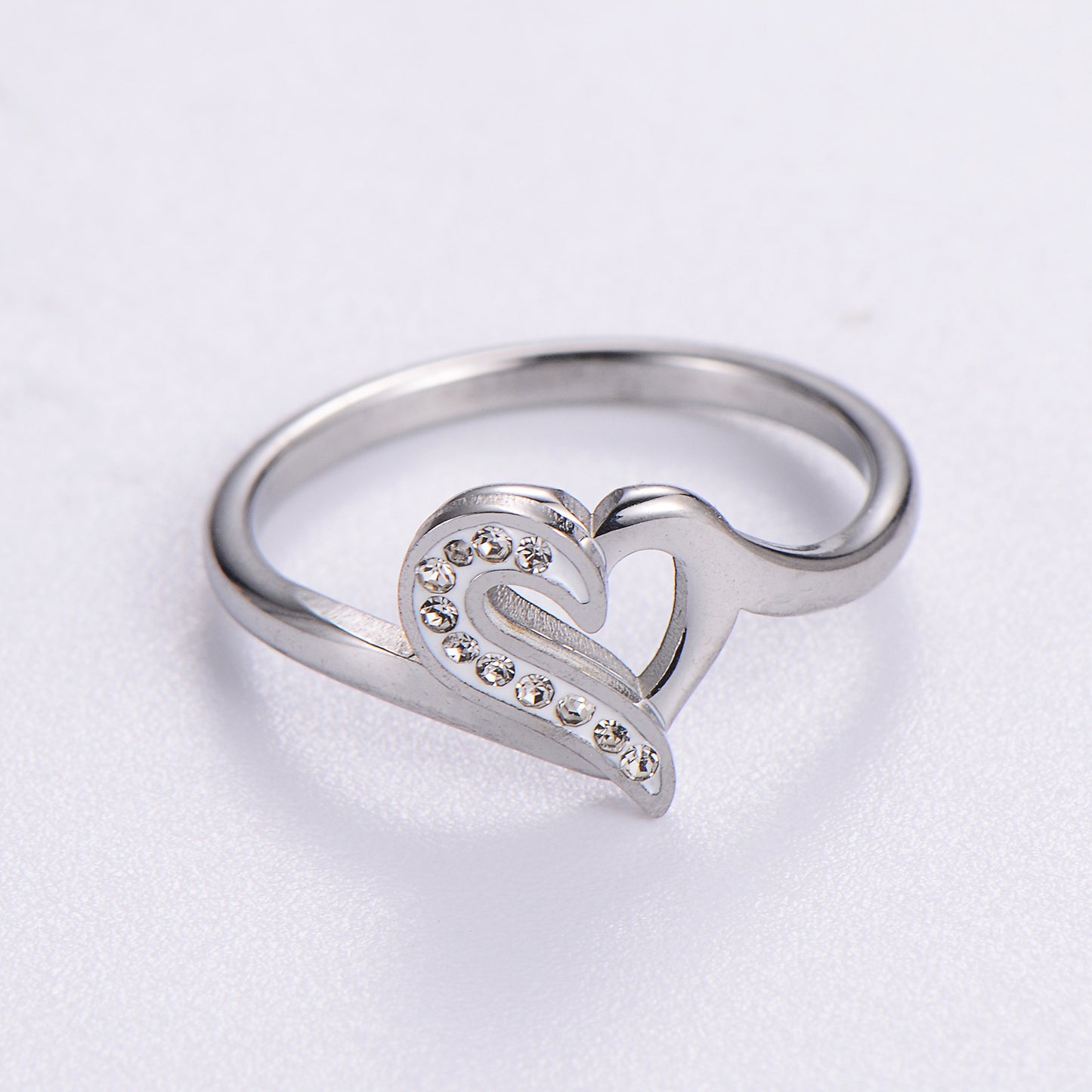 Women Stainless Steel Heart Inlaid Ring Retro Fashion Electroplated Durable Elegant Versatile Quality Everyday Wear