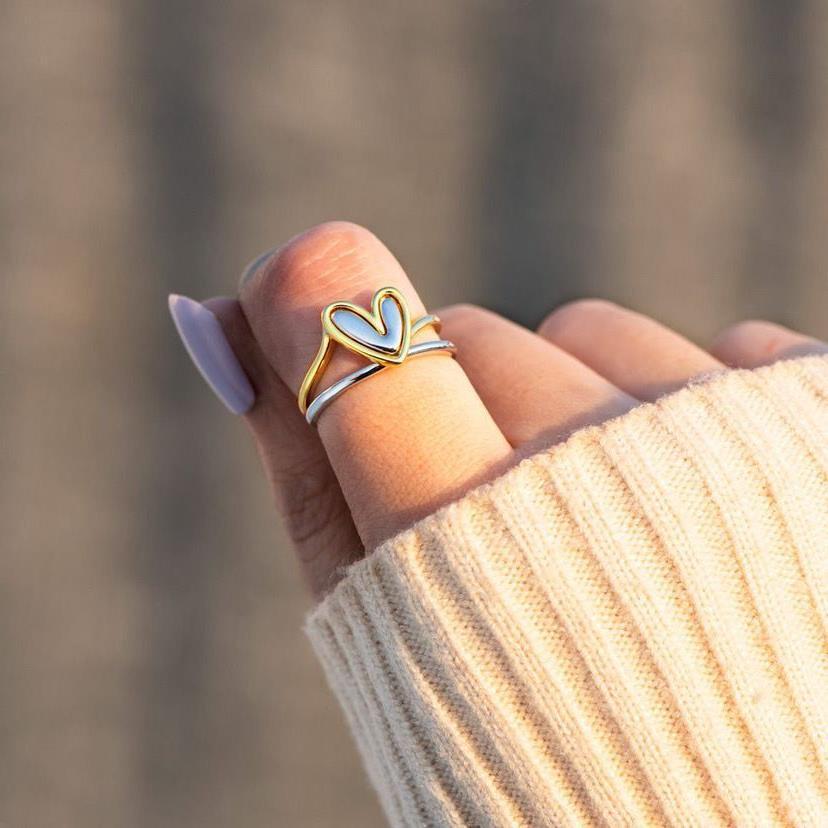 Womens Heart Ring Set Adjustable Alloy Rings Two Piece Irregular Design European American Korean Style Classic
