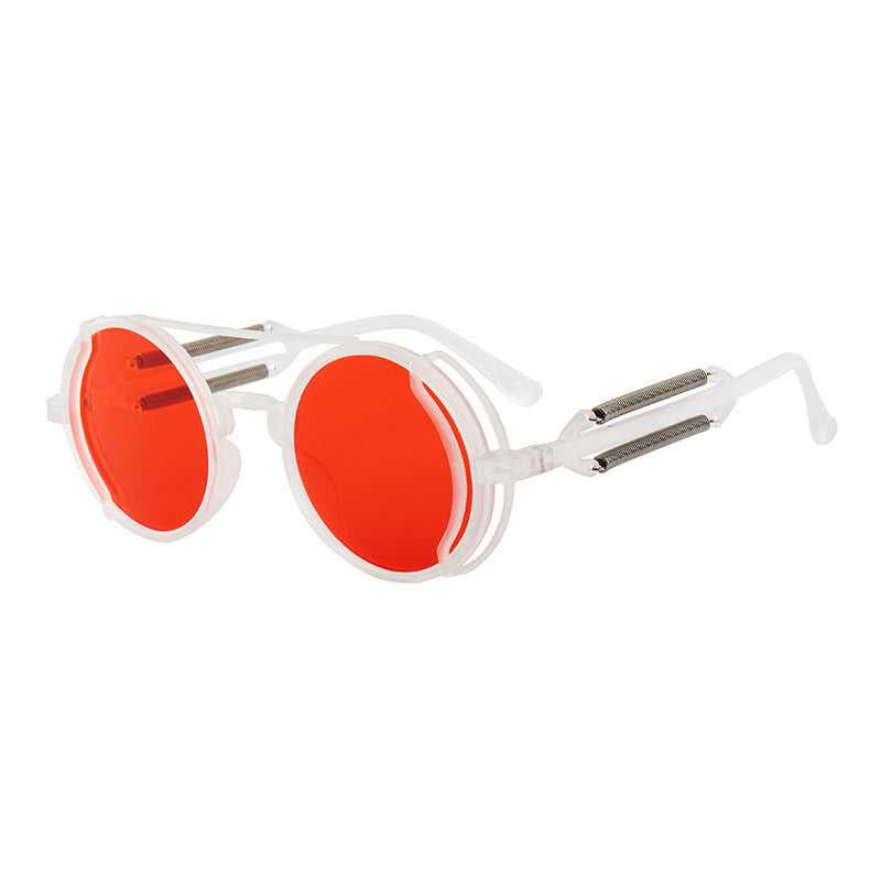 Round Steampunk Sunglasses With Double Spring Leg Design For Outdoor Activities Travel Fishing Cycling Driving Stage