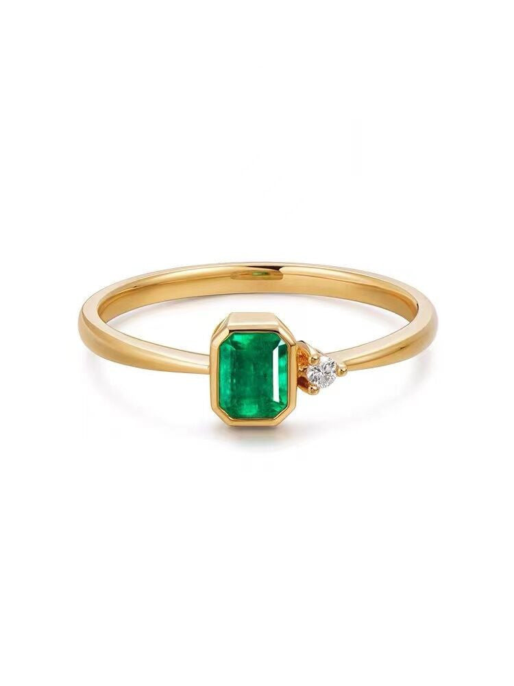 Vintage Emerald Ring For Women I Special Interest Design Copper Gold Plated Gemstone Inlay With Elegant Setting