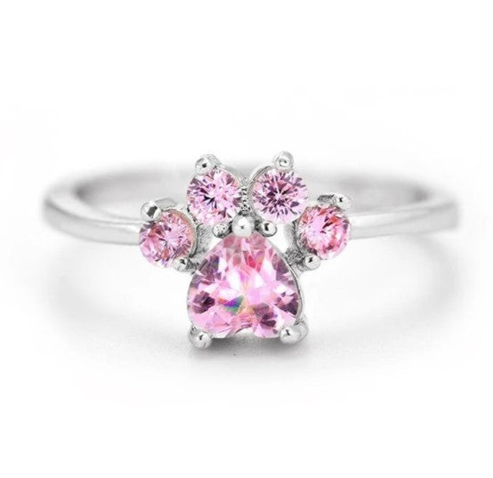 Womens Animal Ring Adjustable Cat Paw RingFootprint CopperRing Zircon Inlay Electroplated Fashion Jewelry Gift