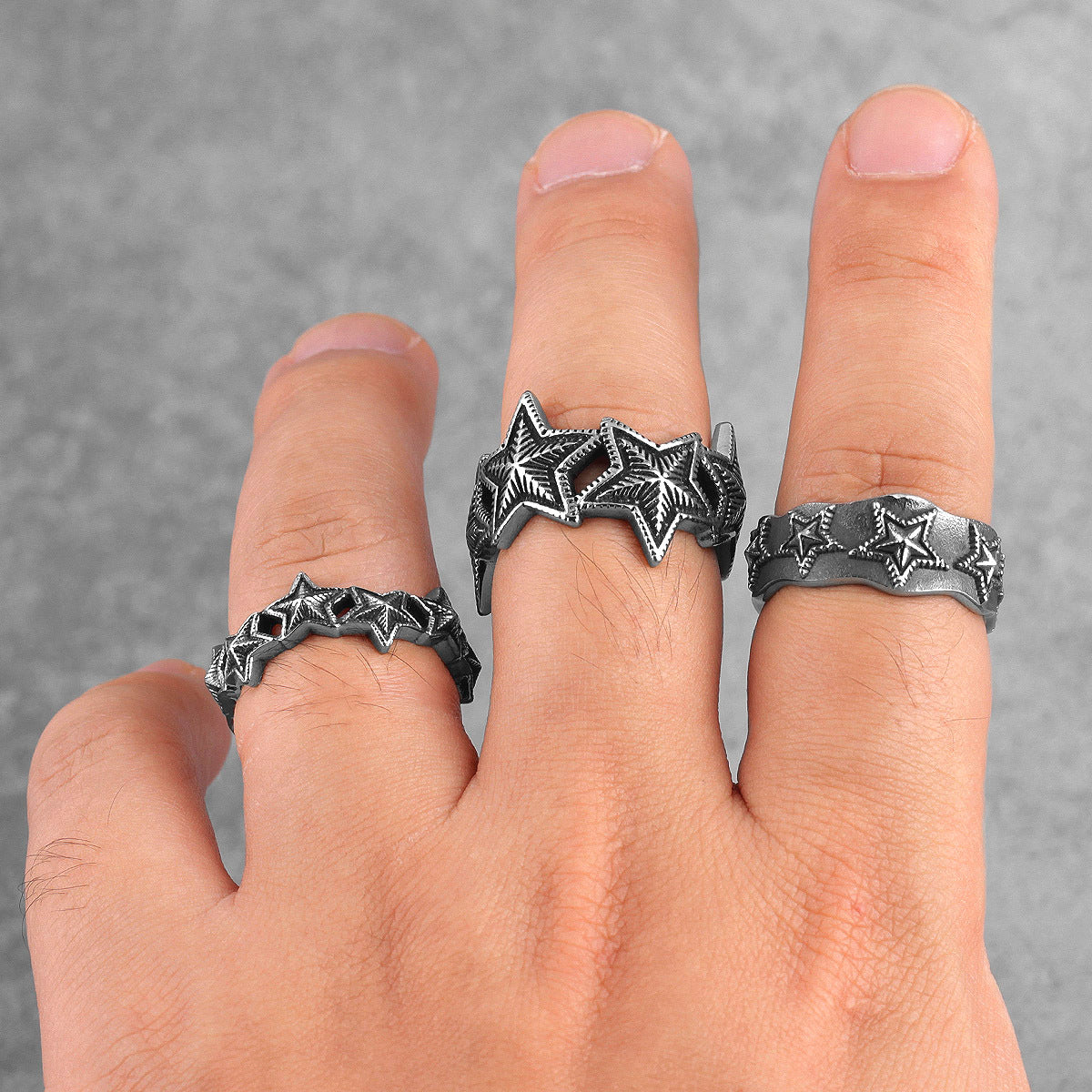 Mens Titanium Steel Ring With Pentagram Star Design Fashionable Band Folk Custom Silver Polished Finish ForHim