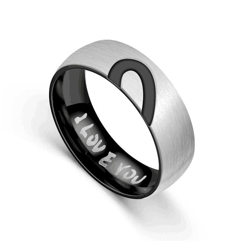 Half Heart Stainless Steel Ring Inlaid Gemstones Gold Plated European American Style Jewelry 6mm Wide Nice Gem