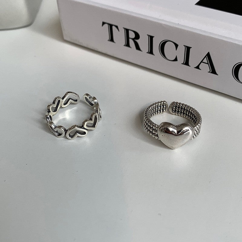 Womens Hollow Heart Ring Adjustable Opening Retro Geometric