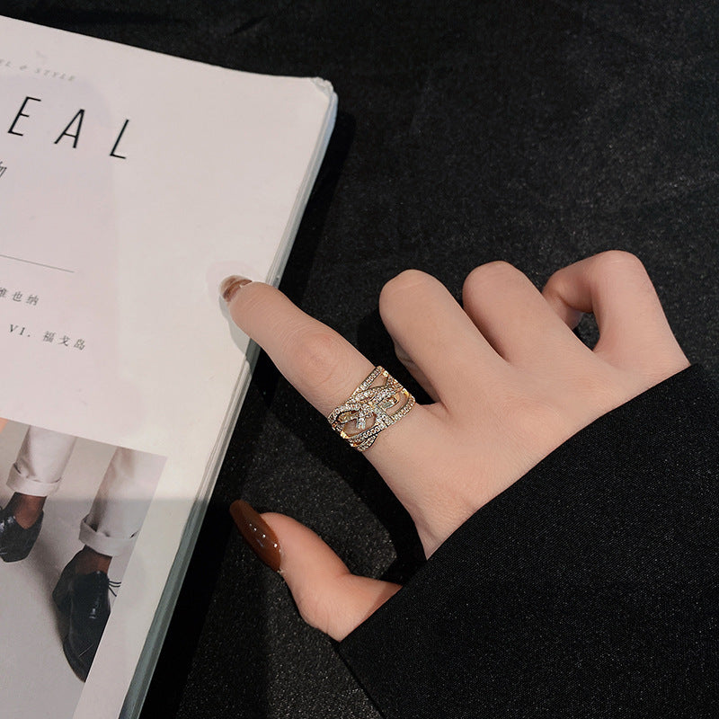 Open Adjustable Womens Butterfly Ring With Micro Inlaid Gem In Gold Plating Copper Platinum Electroplating Gold