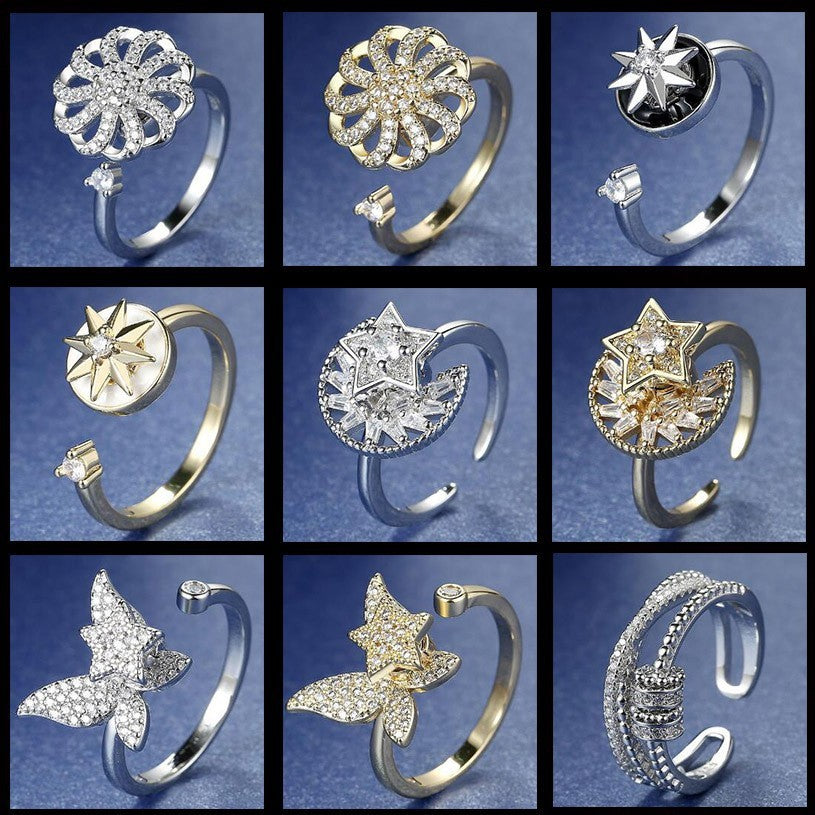 Adjustable Copper Ring With Snowflake Diamond Inlaid Design For Versatile Fashion Jewelry Gift For Everyday Wear