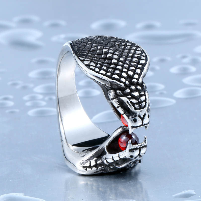 Titanium Steel Red Diamond Snake Ring Inlaid Gem Fashion Accessory For Women Sizes 7 8 9 10 11 12 Statement Jewelry