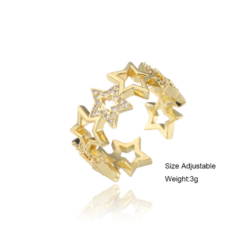 Womens Gold Electroplated Copper Ring With Micro Inlay Geometric Design Adjustable Jewelry Elegant Accessories