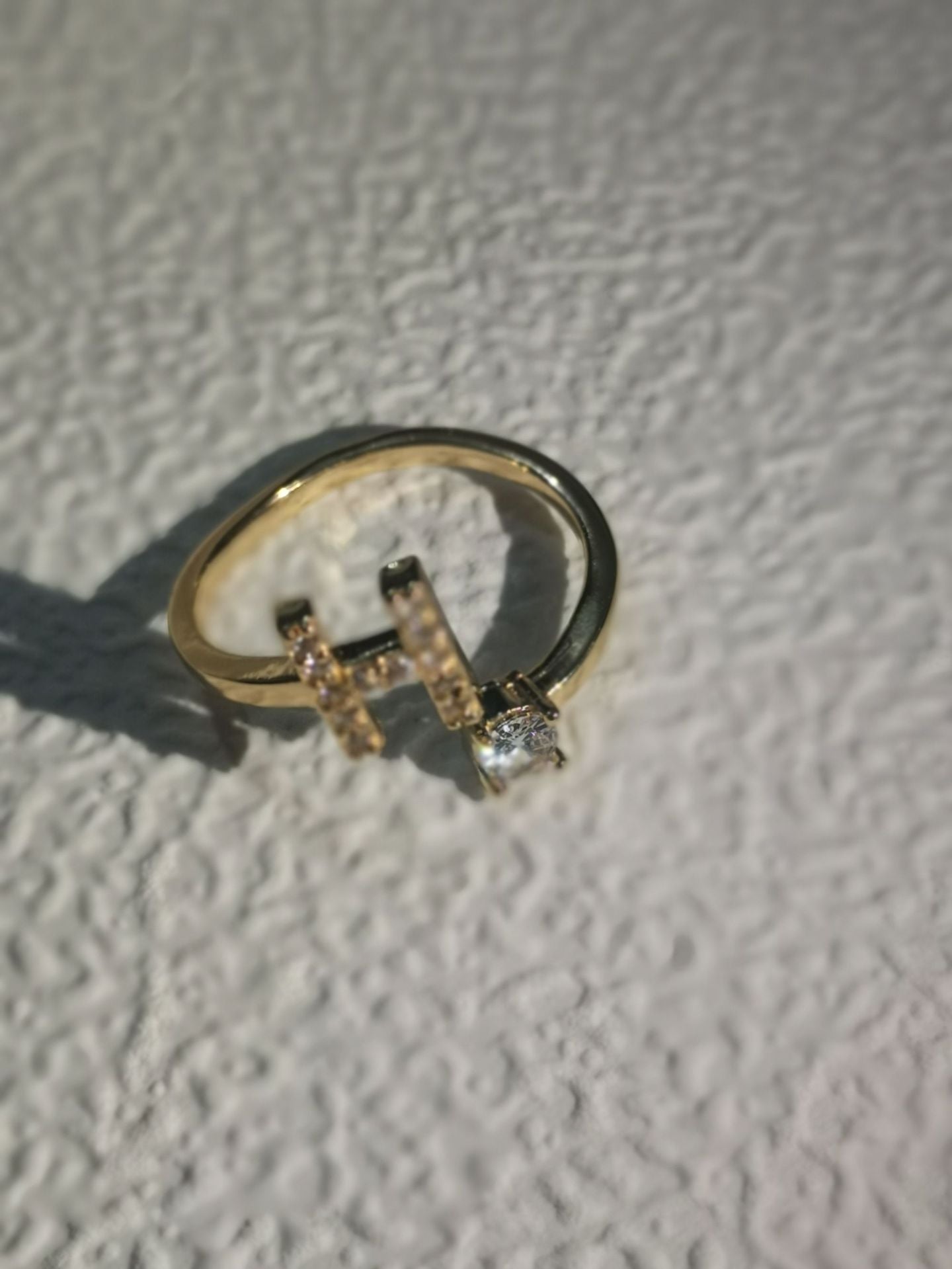 Unisex Copper Ring Adjustable Zircon Inlaid Letter Design