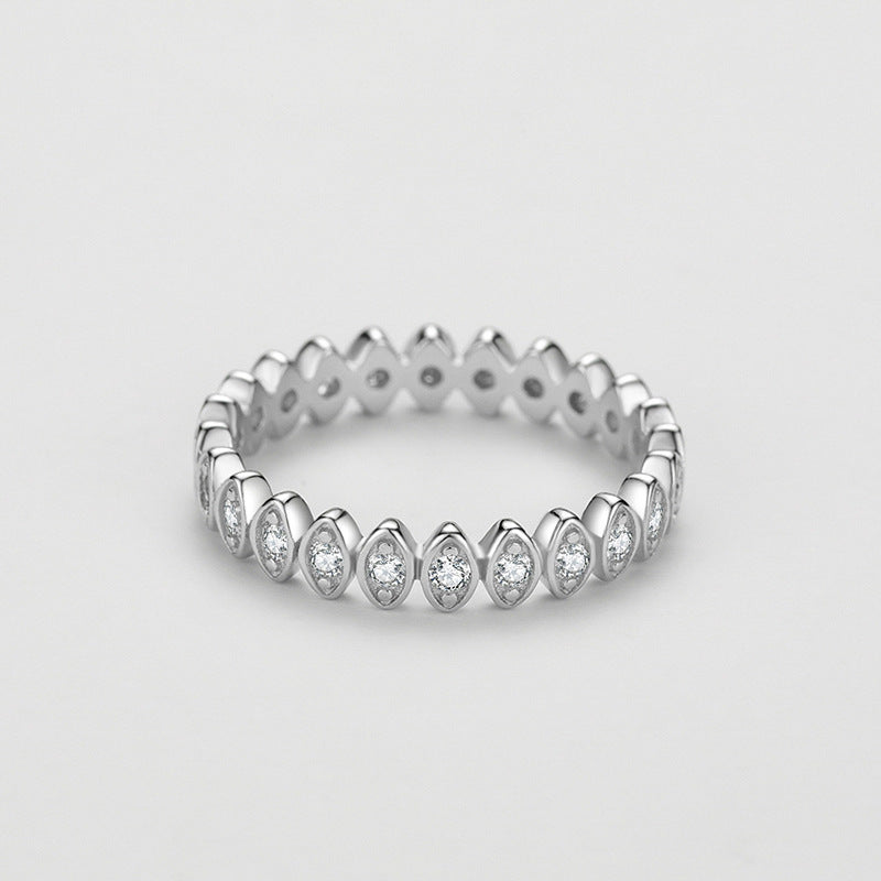 Geometric S925 Silver Ring Eye Inlay Diamond Studs Polka Dot Design For Women Elegant Everyday Accessory Style