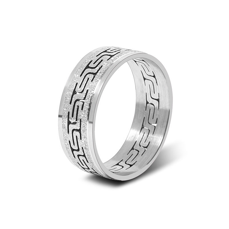 Unisex Stainless Steel Ring Great Wall Pattern Frosted