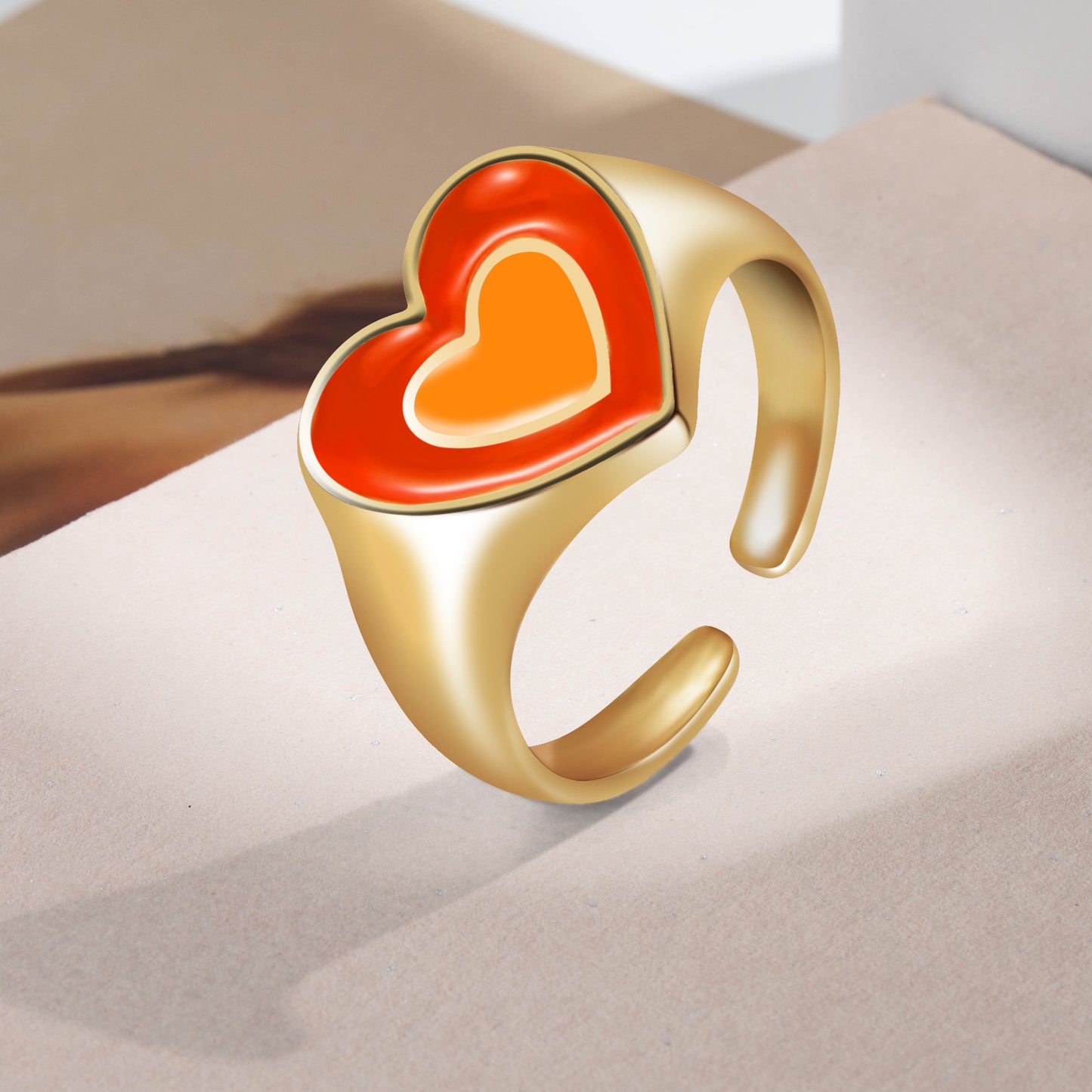 Women Alloy Ring Trendy Love Peach Heart Ring Korean Fashion Electroplated Statement Ring Punk Style Gift Plus