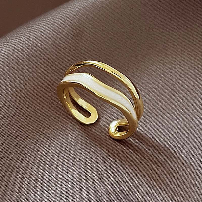 Womens Adjustable Fashion Ring Quicksand Cloud Copper Geometric Electroplated Gold Tone Jewelry For Women Girls