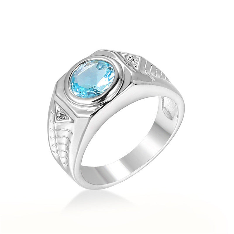 Geometric Copper Ring With Zircon Sea Blue Finish Radiant