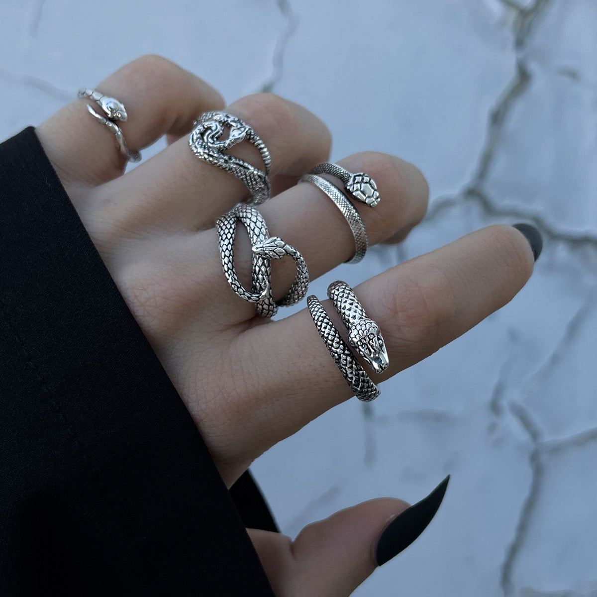 Electroplated Alloy Ring Set Geometric Snake Rings Vintage European American Style 5 Piece Free Shipping Today