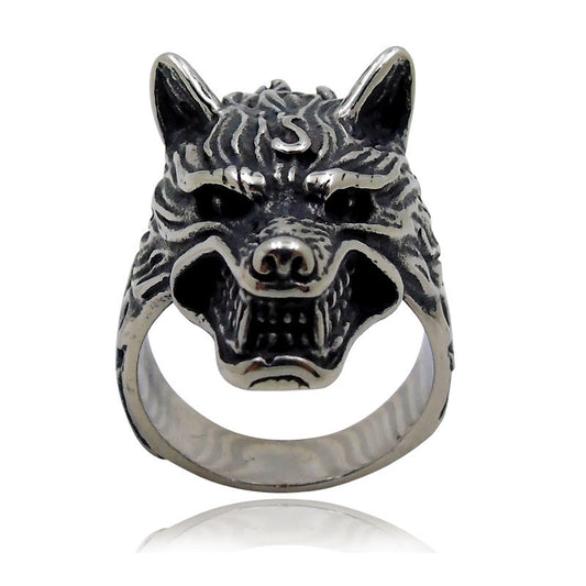Mens Vintage Wolf Head Ring Giant Animal Style Alloy Silver Finish Statement Ring Antique Silver Toned For Men