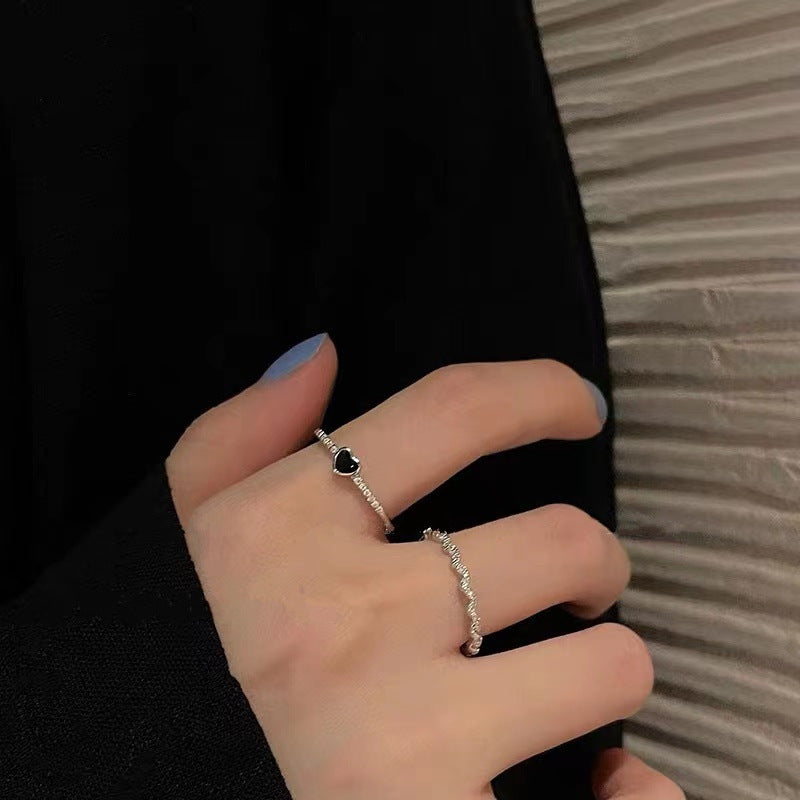 Love Heart Rings Sets Silver Metal Adjustable Open Fashion Rings For Women Jewelry Elegant Everyday Accessory