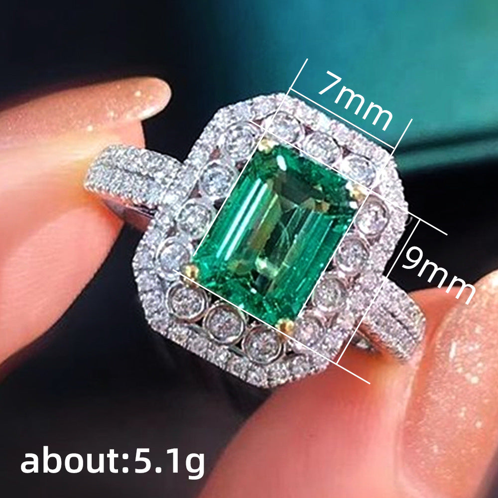 Green Zircon Inlaid Copper Ring For Women Elegant Durable Fashion Jewelry Sparkling Green Gemstone Statement Piece