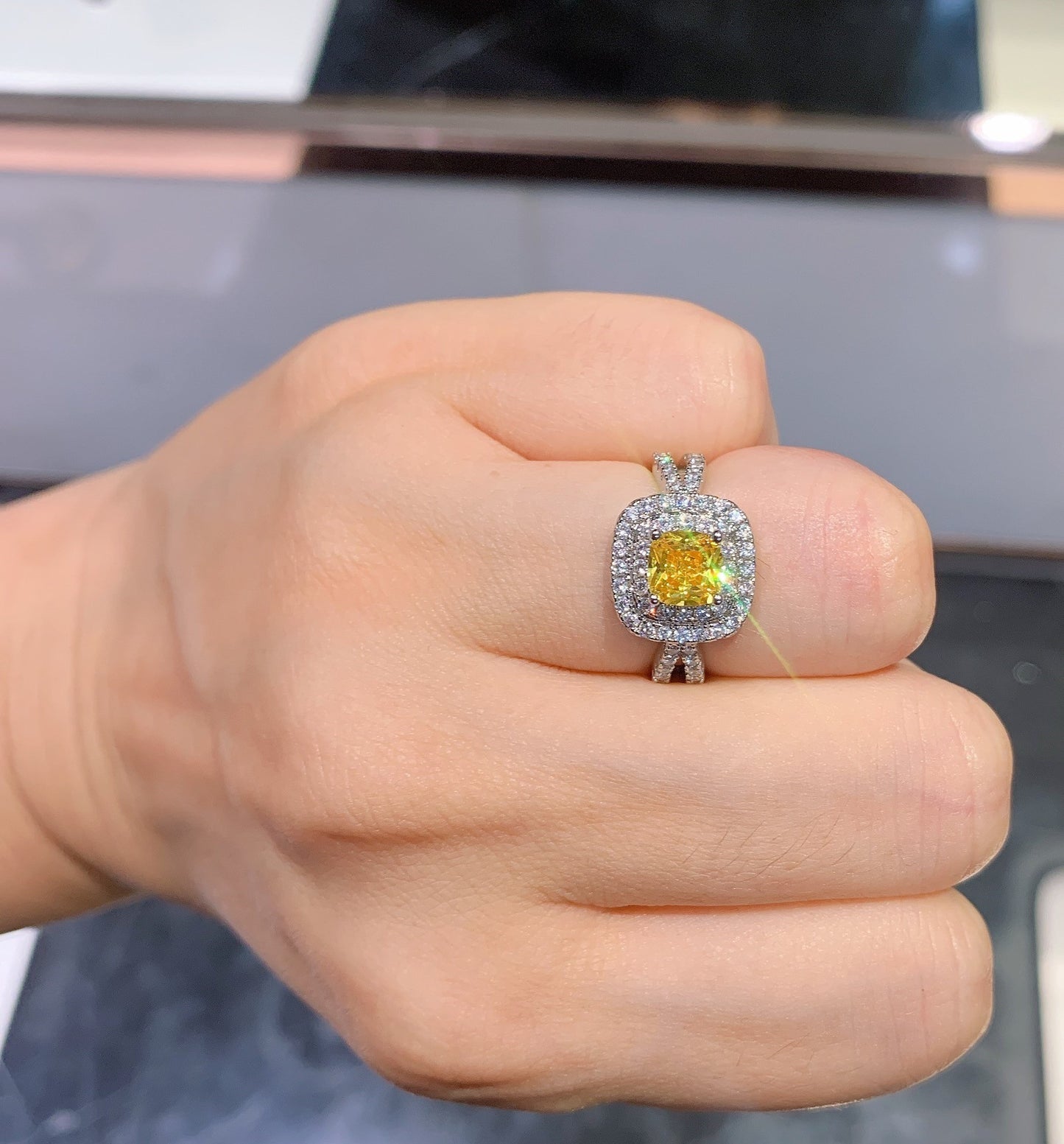 Womens Adjustable Ring With Rubies Emeralds And Yellow Diamonds Geometric Zircon Jewelry Elegant Everyday Wear