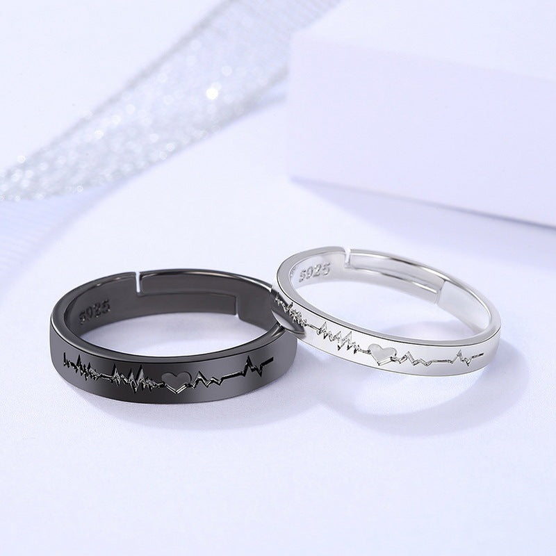 Couple Rings Adjustable Romantic Black And White Heart Geometry Pattern Alloy Rings For Love And Affection Joy