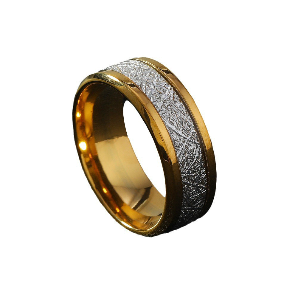 Mens Stainless Steel Geometry Ring With Fog Pattern Electroplated Steel Gold Finish Durable Jewelry For Everyday Wear