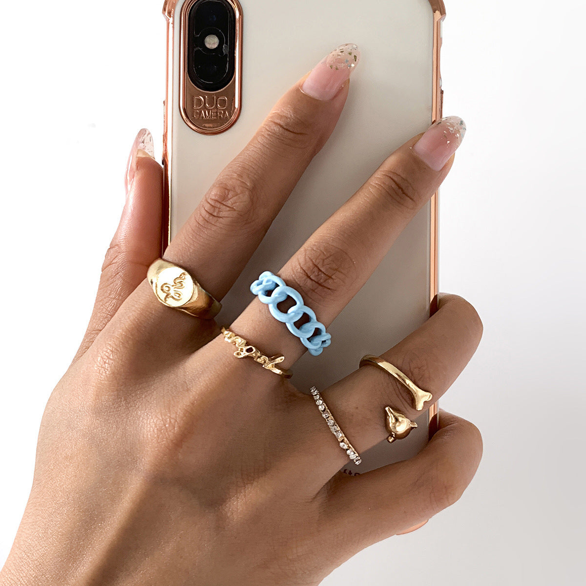 Vintage Geometric Dolphin Letter Alloy Ring With Spray Paint Finish European Inspired Simple Gift For Birthday