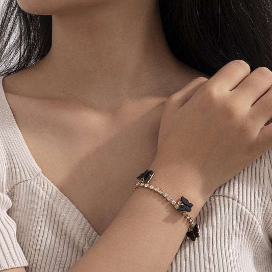 Butterfly Alloy Bracelet With Gemstones Inlays For Women Elegant Charm Jewelry Gift Beautiful Sparkle For Everyday Wear