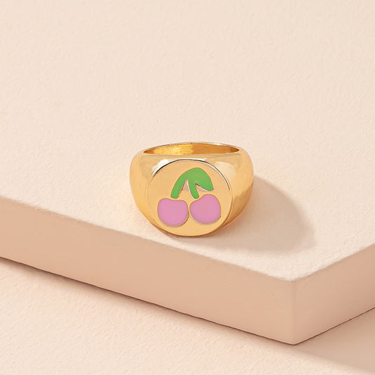 Unisex Alloy Ring With Fruit Shape Electroplated Design Retro Ethnic Geometric Ring Noninlaid Statement Fashion