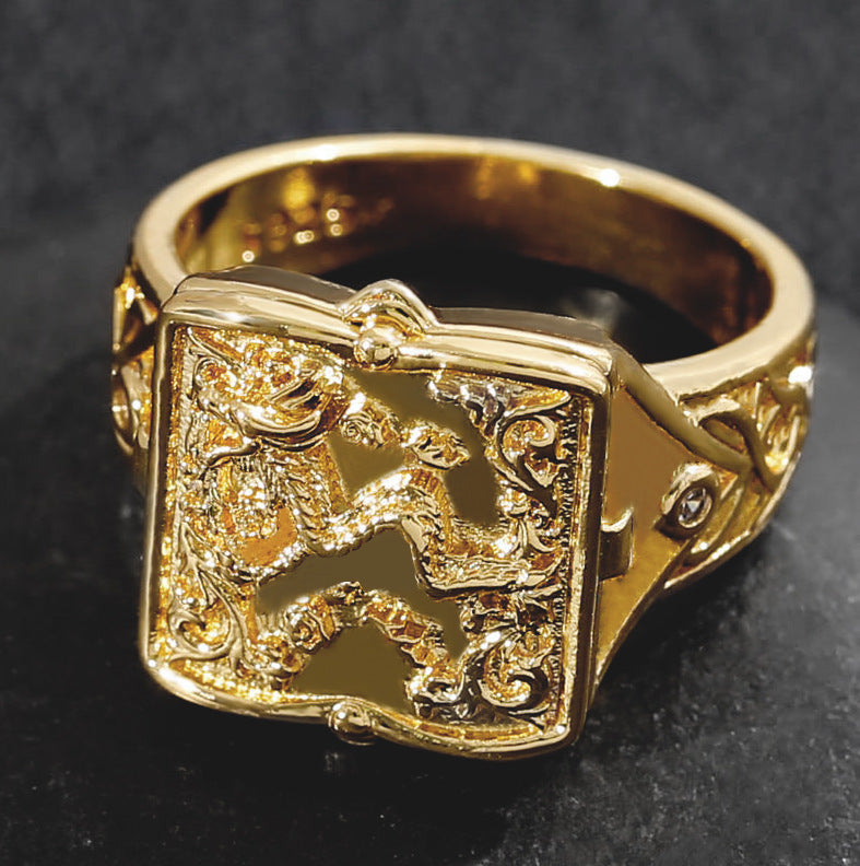 Copper Dragon Ring With Carved Pattern Skull Design