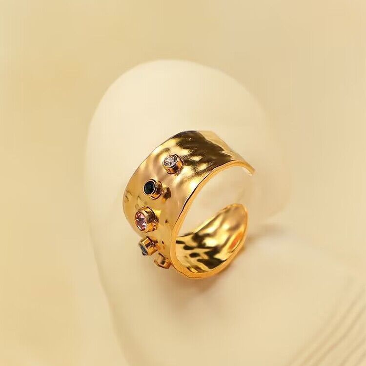 Open Ring 18K Gold Plated Titanium Steel Ring With Color Crystal Zircon Exotic Geometric Jewelry Ring Gift Now
