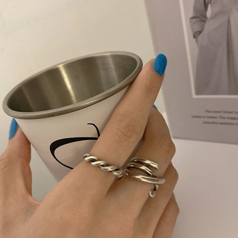Geometric Thai Silver Plated Ring Korean Twist Metal Jewelry Gift for Her Elegant Daily Wear Accessory Everyday Style