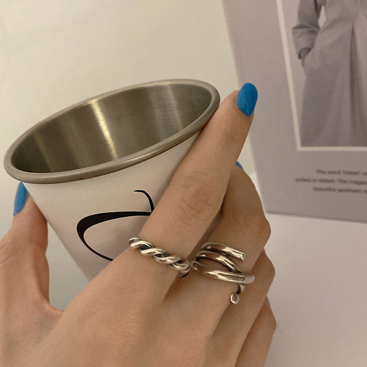 Geometric Thai Silver Plated Ring Korean Twist Metal Jewelry Gift for Her Elegant Daily Wear Accessory Everyday Style