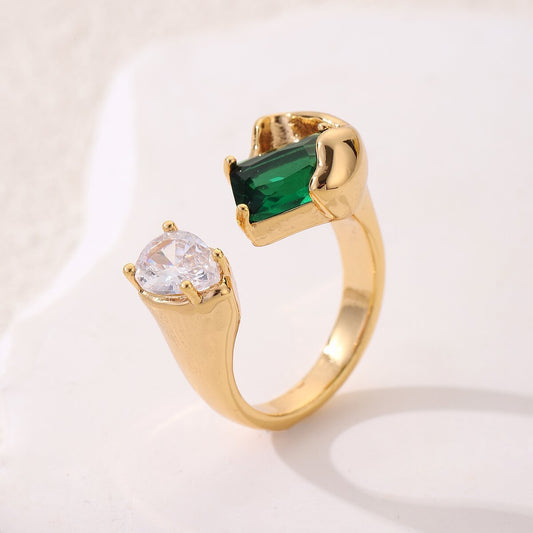 Emerald Elegant Copper Ring With Electroplating Finish Free Size Jewelry For Women Gift Ready Everyday Wear