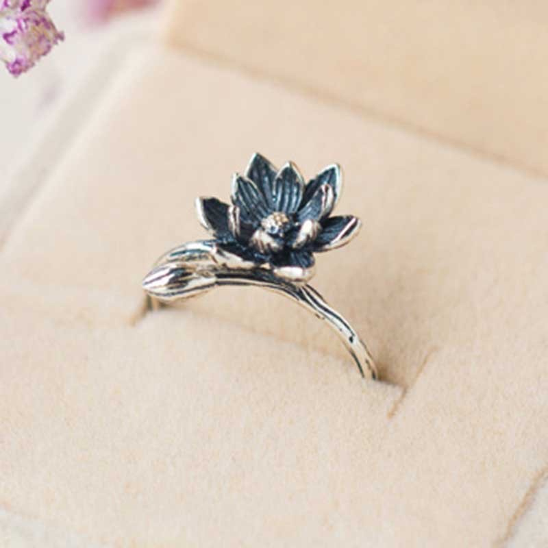 Sterling Silver Anemone Ring Thai Korean Style Adjustable For Women Fashion Jewelry Ethnic Retro Style Vintage