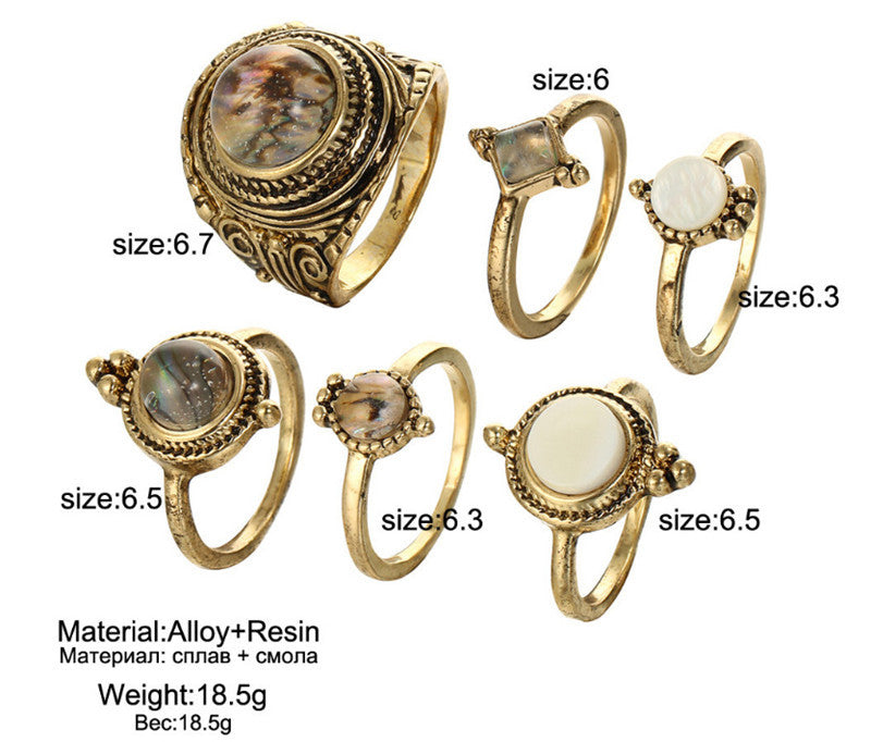 Exotic Water Drop Crystal Inlay Alloy Ring Set For Women 6 Piece Pebble Design Fashion Jewelry For Everyday Wear