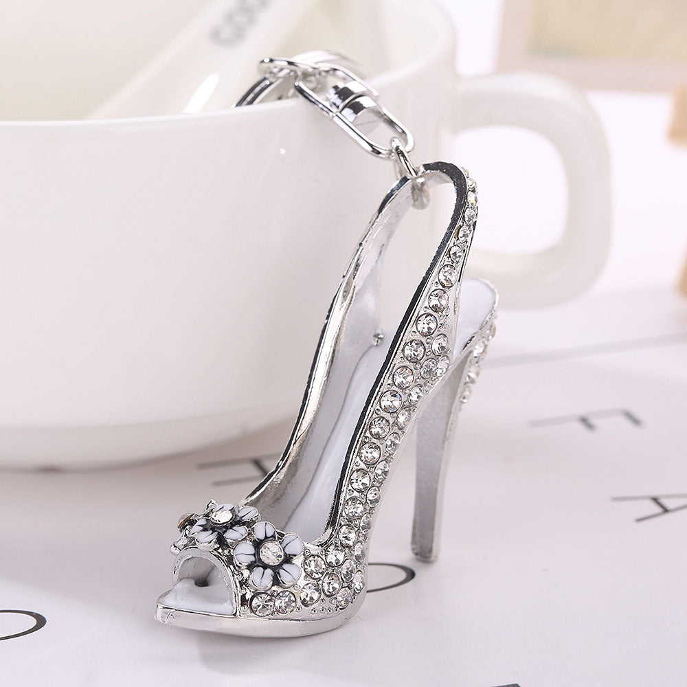 Zinc Alloy High Heel Keychain Diamond Studded Spring Lobster Clasp For Bags Keys Car Pendant Decoration Glossy