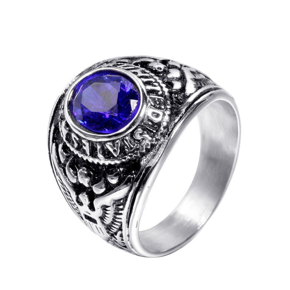 Mens Titanium Steel Diamond Ring Geometric Design Retro Diamond Studded Band Stainless Steel Ring For Men Plus