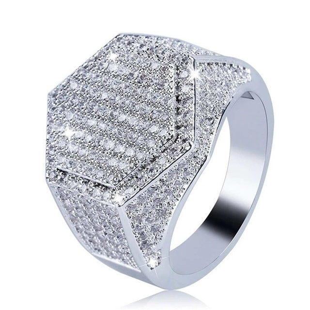 Men's Hip Hop Five Star Ring with Natural Zircon Inlay Gold Tone or Silver Tone Rock Jewelry Statement Ring for Men and Women Available in Multiple Sizes