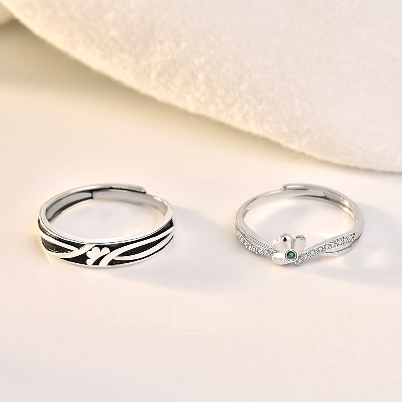Vintage Silver Couple Ring Zircon Stone Matching Rings For Couples Anniversary Gift Engagement Promise Jewelry