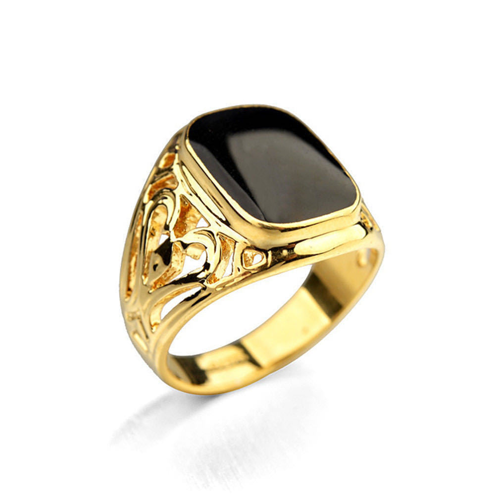 Unisex Alloy Ring Golden Hollow Carved Geometric Band For Men And Women Stylish Finger Ring Gift Jewelry Party Ready