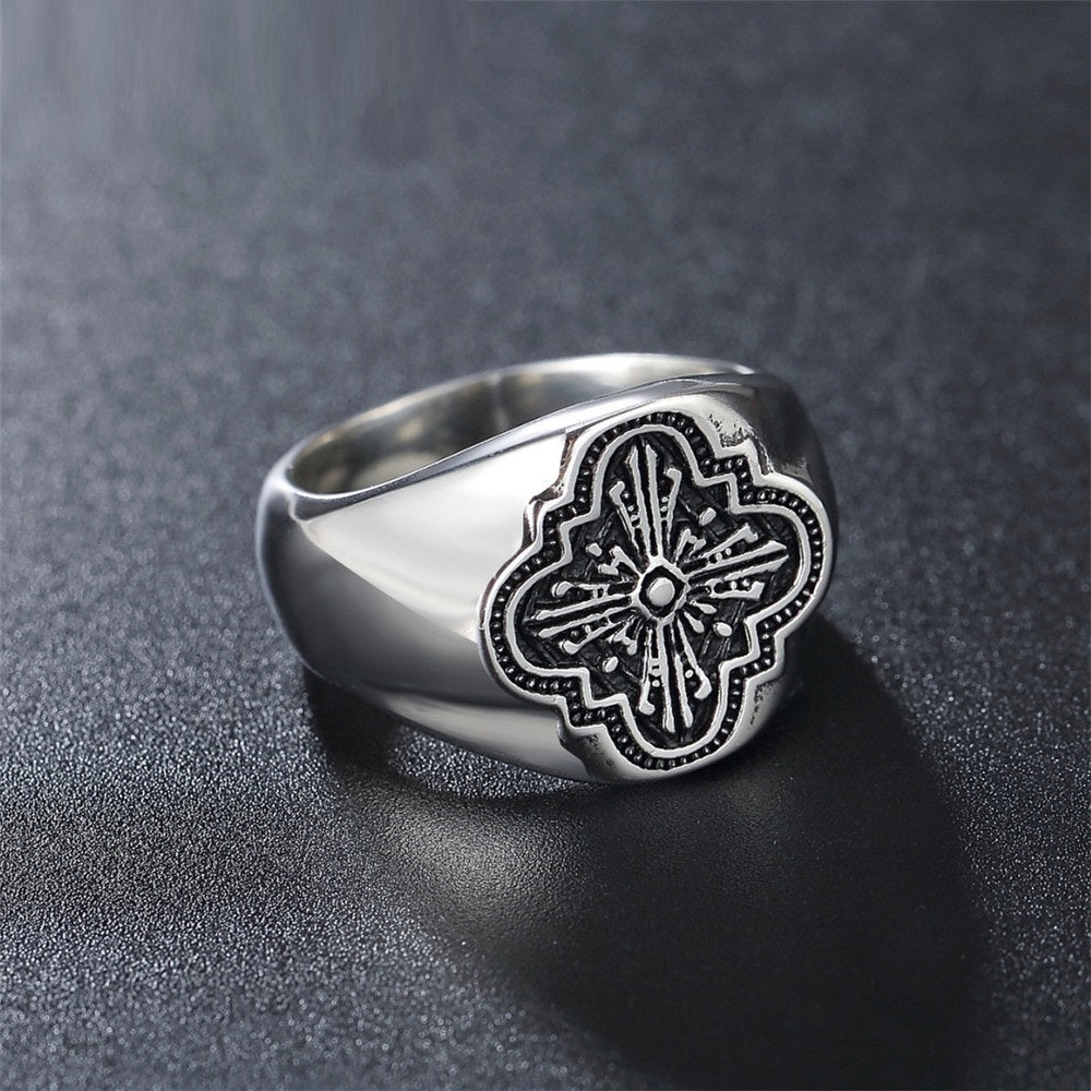 Men's Titanium Steel Ring with Vintage Cross Punk Personality Design Fashionable Europe and America Ring Retro Ring for Men and Women Party Jewelry