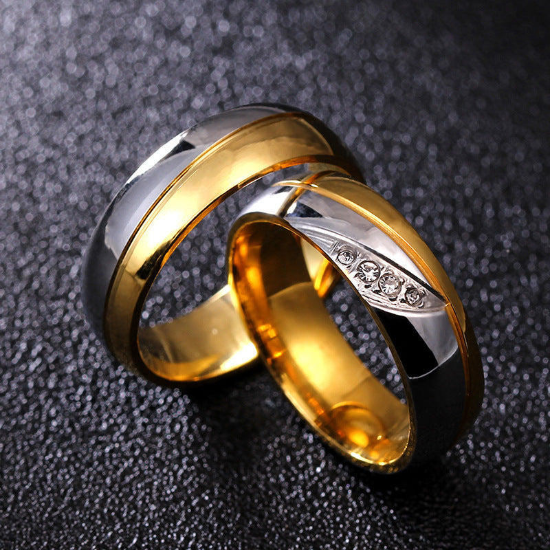 Couple Rings Titanium Steel European Design Electroplated Ring White Gold Inlaid Gemstone Band Ring Anniversary Ring