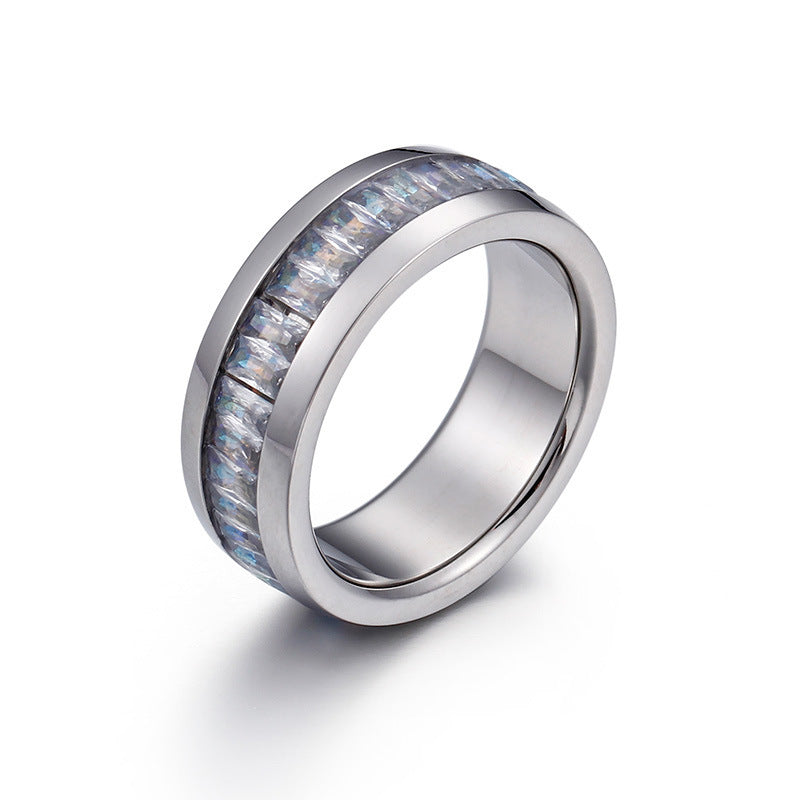 Geometric Titanium Steel Ring With Diamond Electroplated Stainless Steel Durable Everyday Style For Daily Style