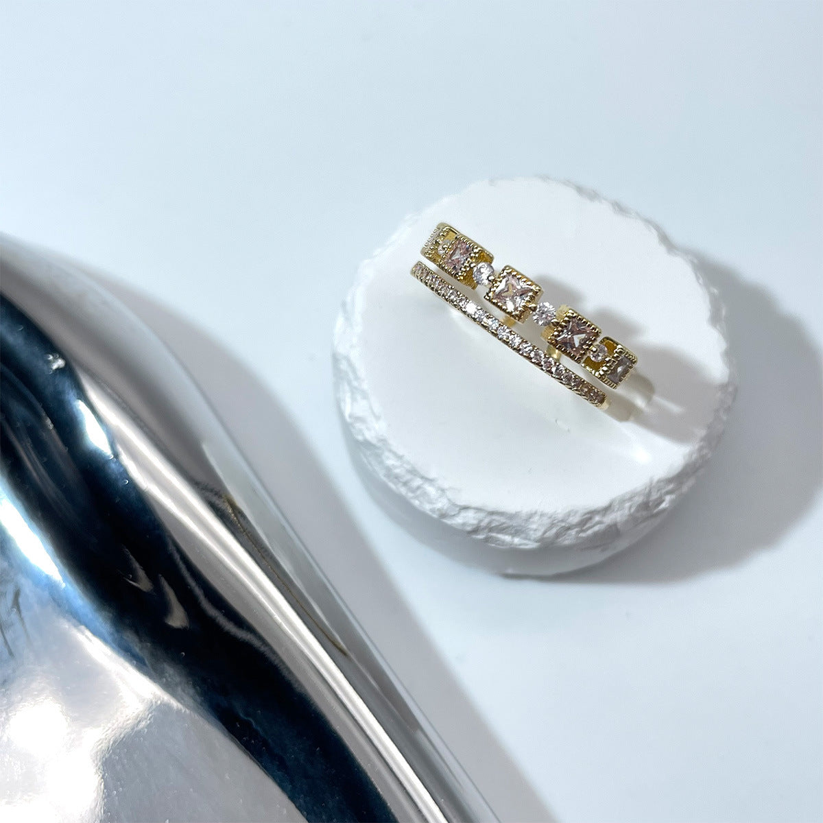 Womens Adjustable Diamond Zircon Ring In Rose Gold Copper Plated 18K Fashion Jewelry For Special Occasion Gem.