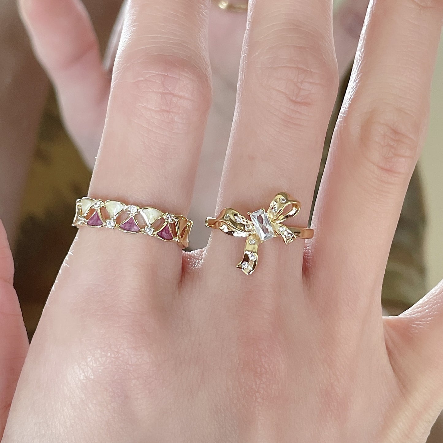Geometric Women Rings Set Adjustable Alloy Electroplated Fashion Jewelry Ring Set Beige Purple Drip Glazed Set
